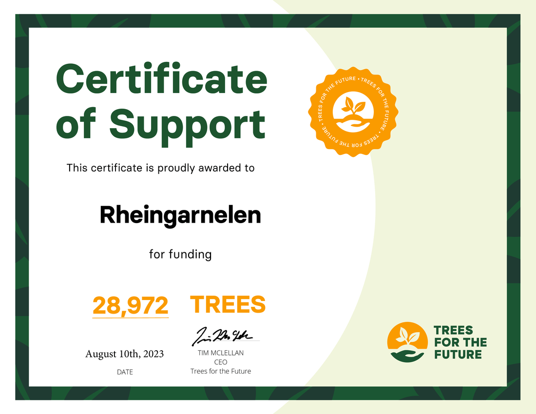 Bis zum August 2023 haben wir bereits 28972 Bäume mit unserem Partner "Trees for the Future" gepflanzt.