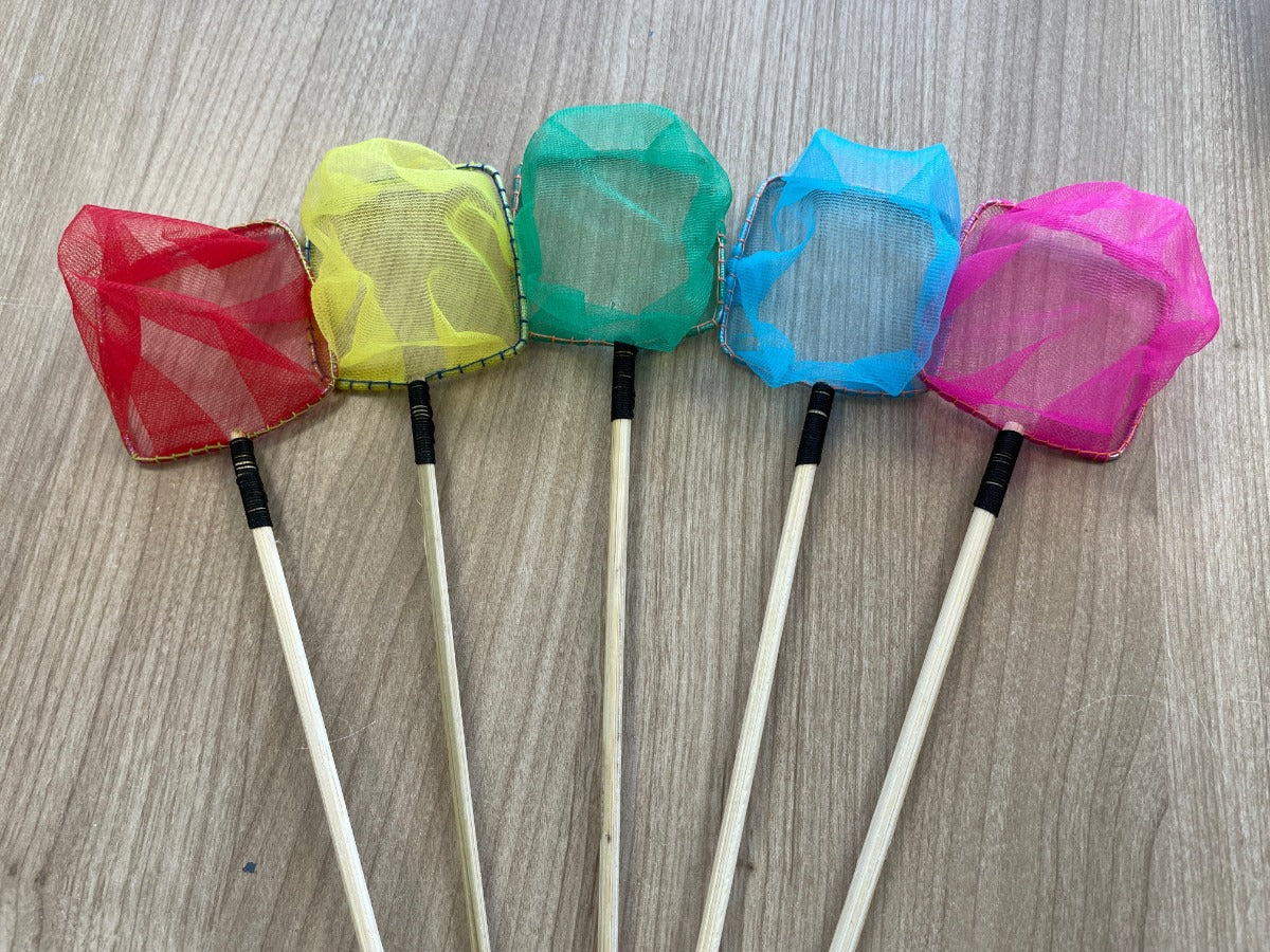 Minikescher mit Bambusstiel bunt, eckig