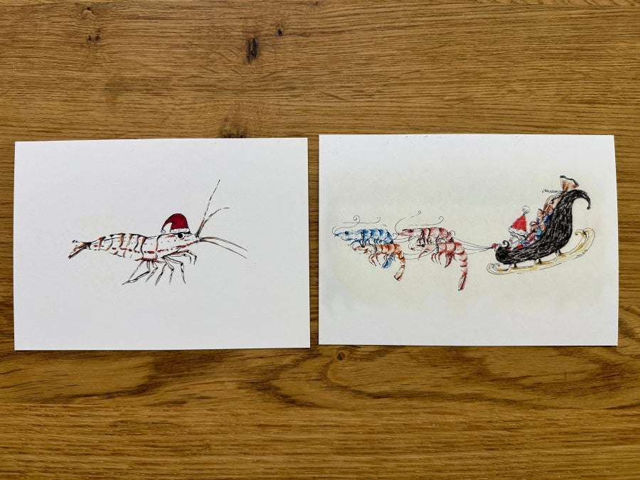 Weihnachtliche Postkarten mir Zwerggarnelen zum verschenken und senden